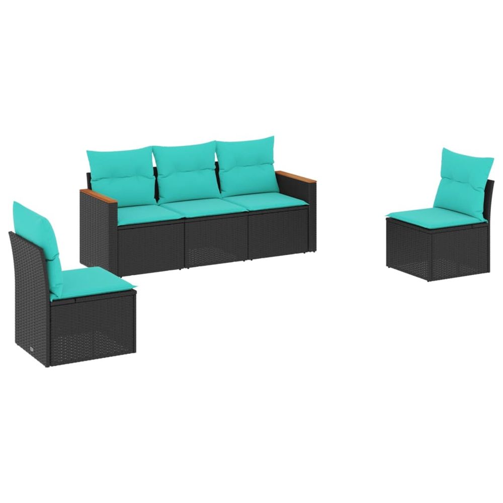 Salon de jardin 5 pcs avec coussins noir résine tressée