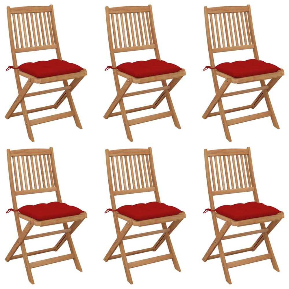 Chaises pliantes 6 pièces avec coussins en bois d'acacia massif