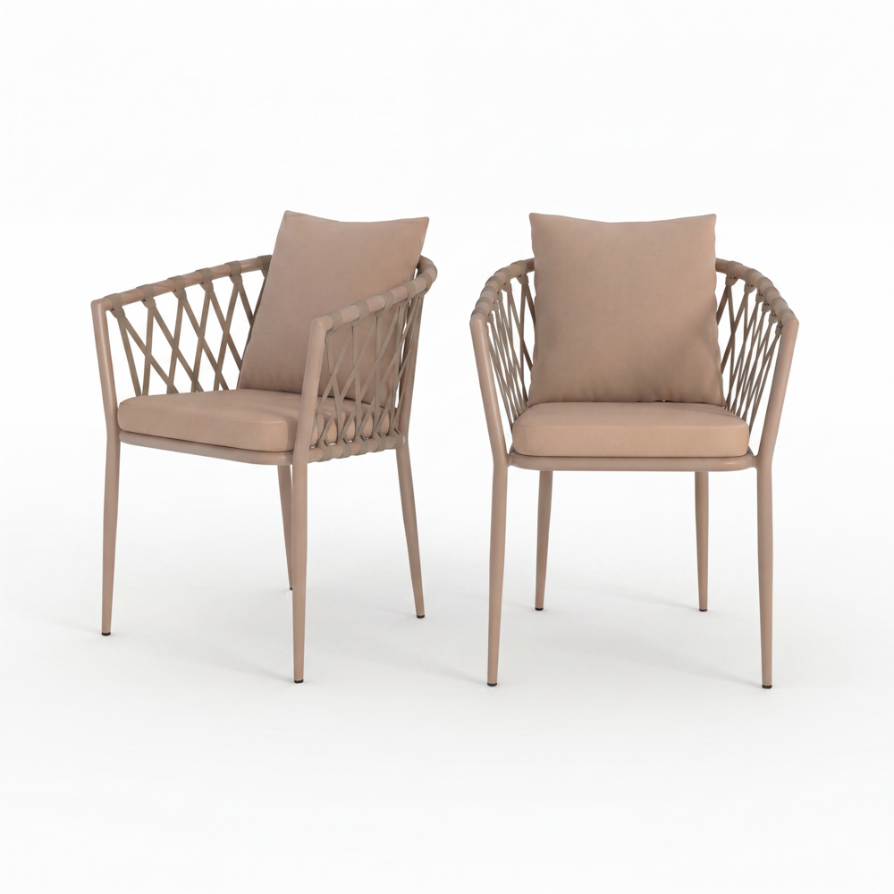 Dulcy-lot de 2 chaises de jardin en métal et tissu taupe