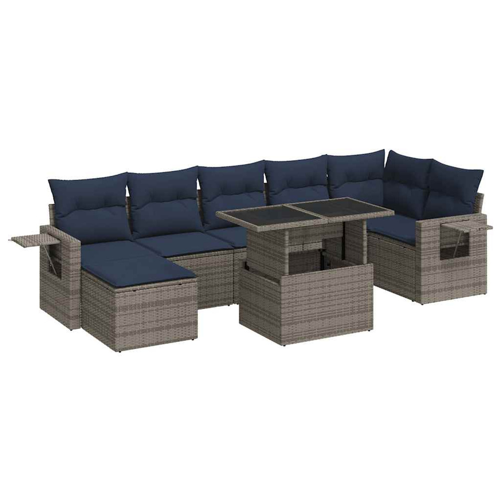 Salon de jardin avec coussins 8 pcs gris résine tressée acacia