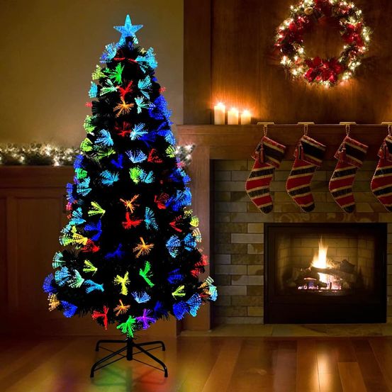 Sapin de noël artificiel en pvc avec led multicolores intégrées vert 150 cm