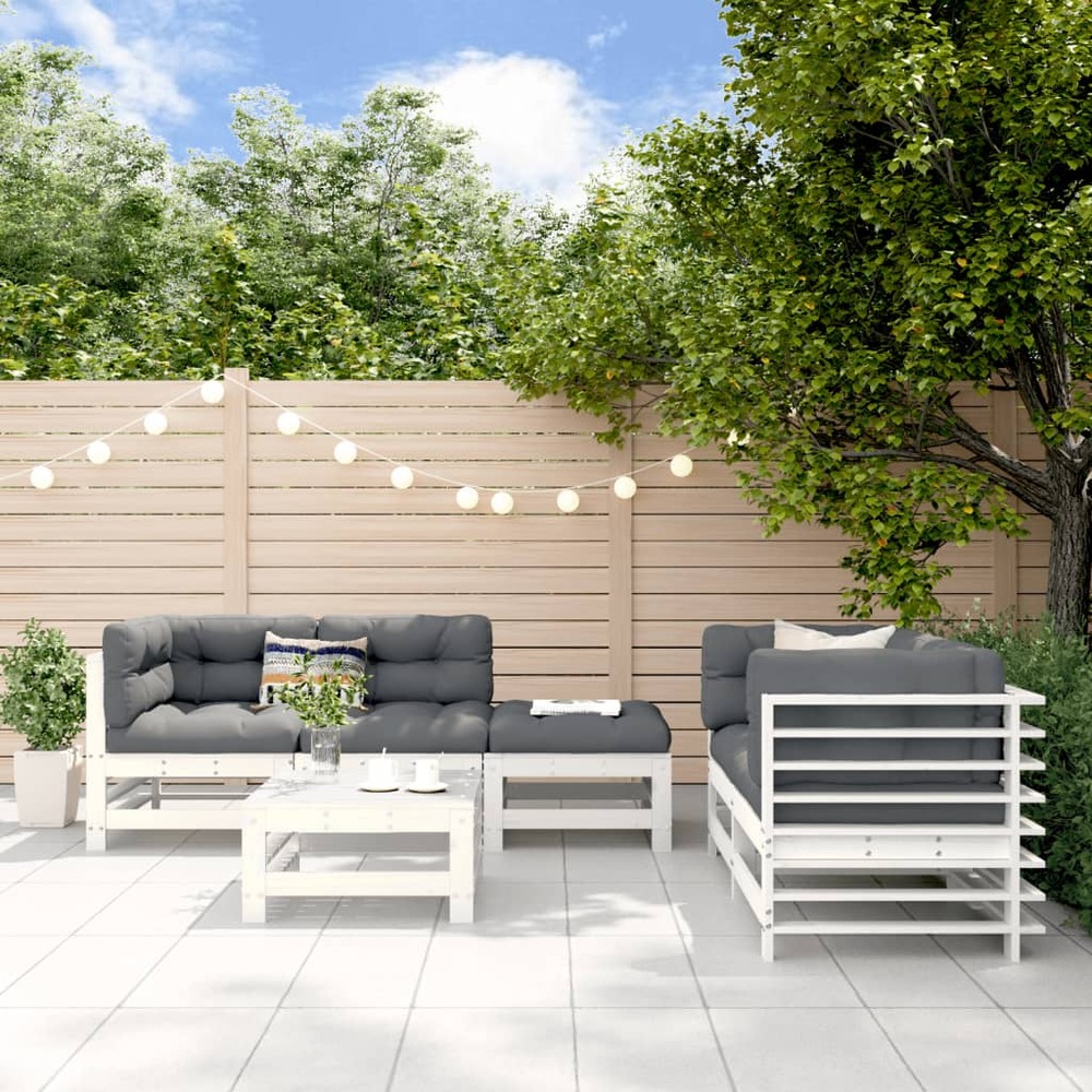 Salon de jardin 6 pcs blanc bois de pin massif