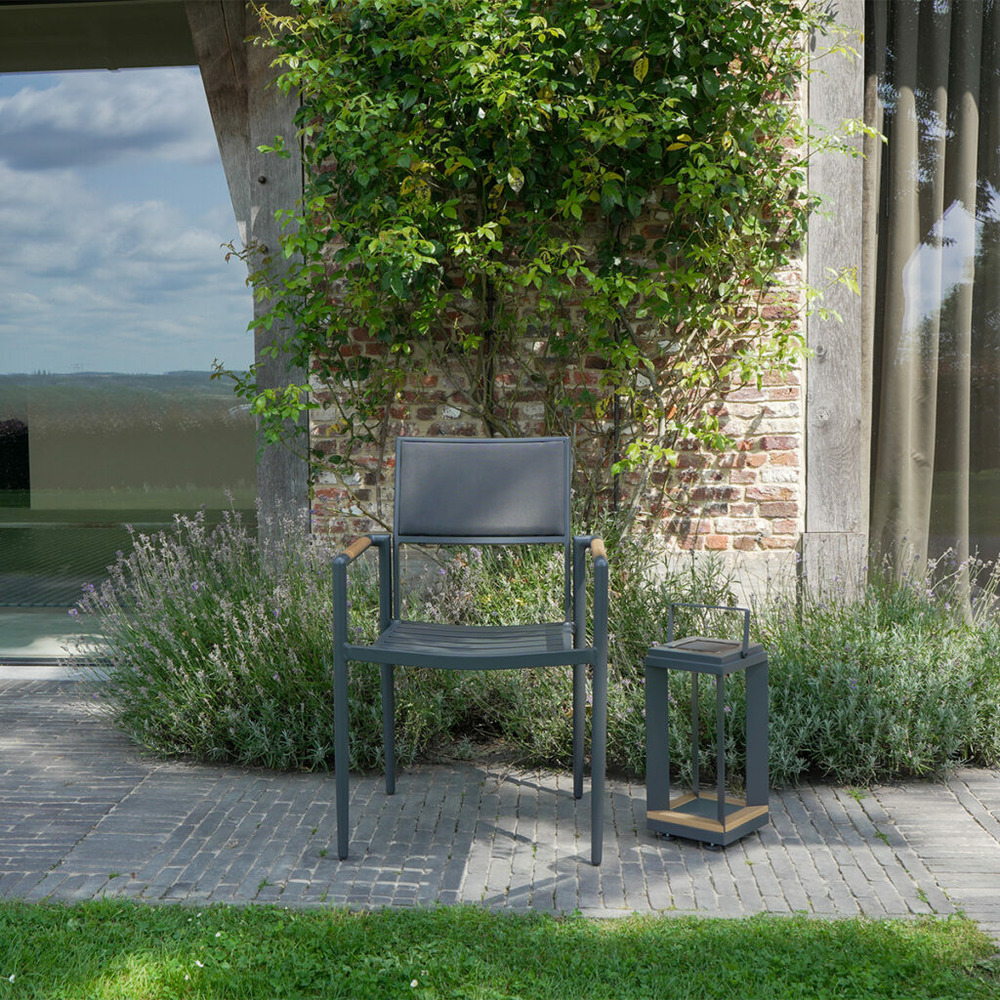 Fauteuil en teck massif, aluminium et textilène renforcé anthracite piana