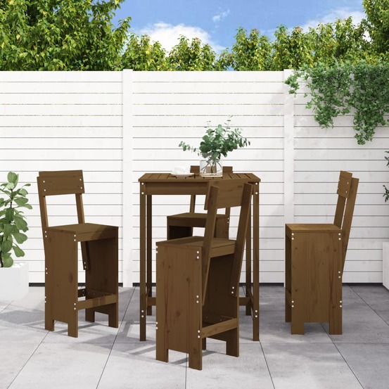 Ensemble de bar de jardin 5 pcs marron miel bois de pin massif