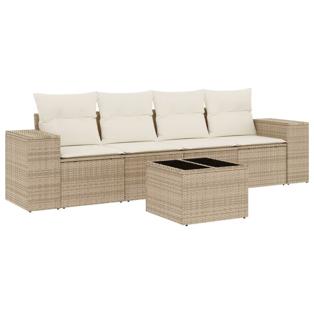 Salon de jardin avec coussins 5 pcs beige résine tressée