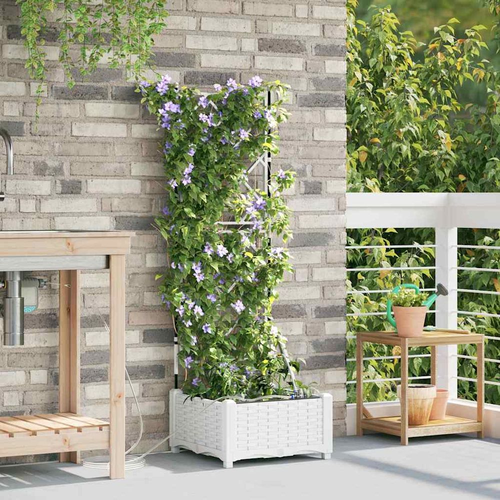 Pot de fleurs haut en acier avec irrigation pour entrée et balcon blanc 40x40x126 cm