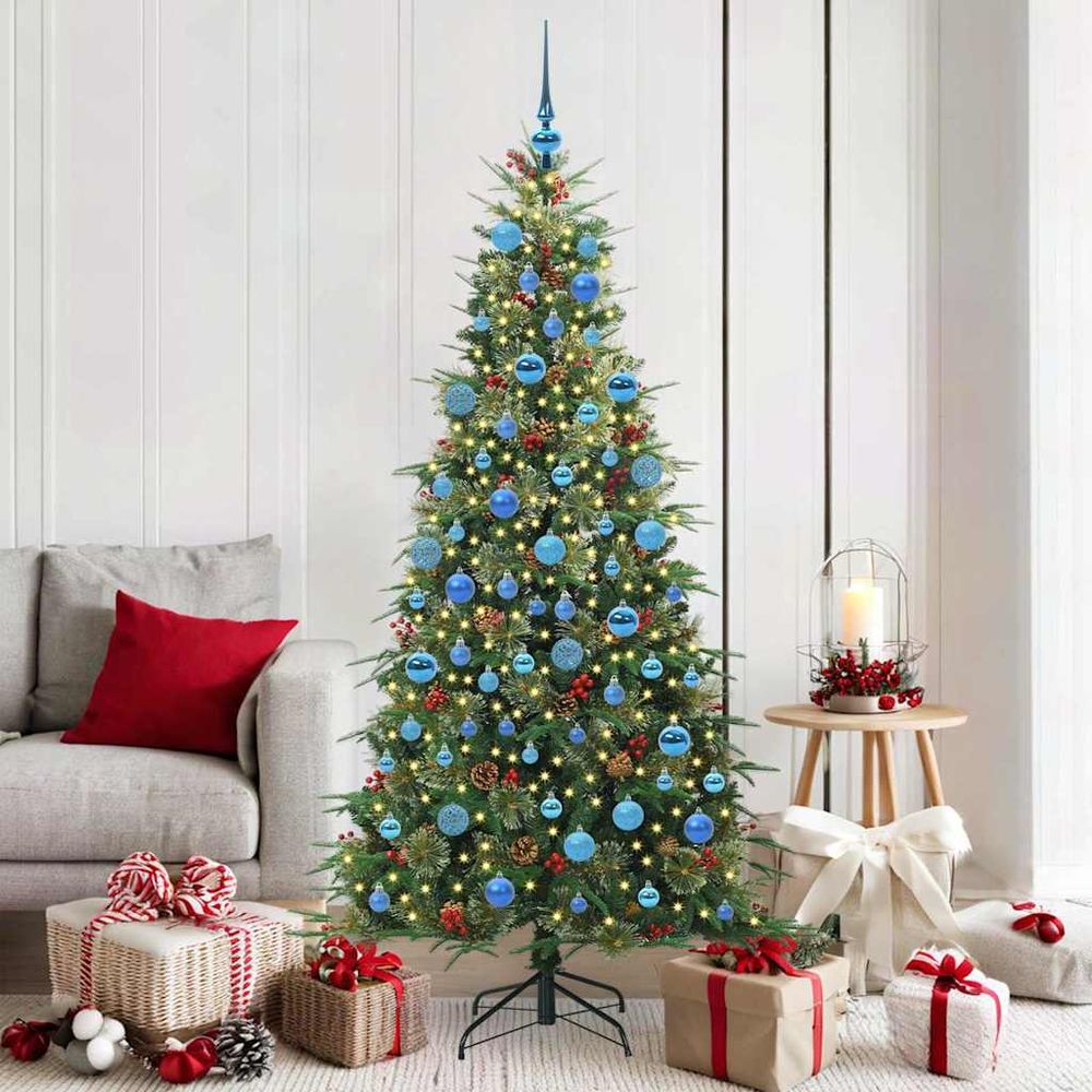 Sapin artificiel 180 cm vert avec décorations complètes, 120 boules et guirlande led intégrée
