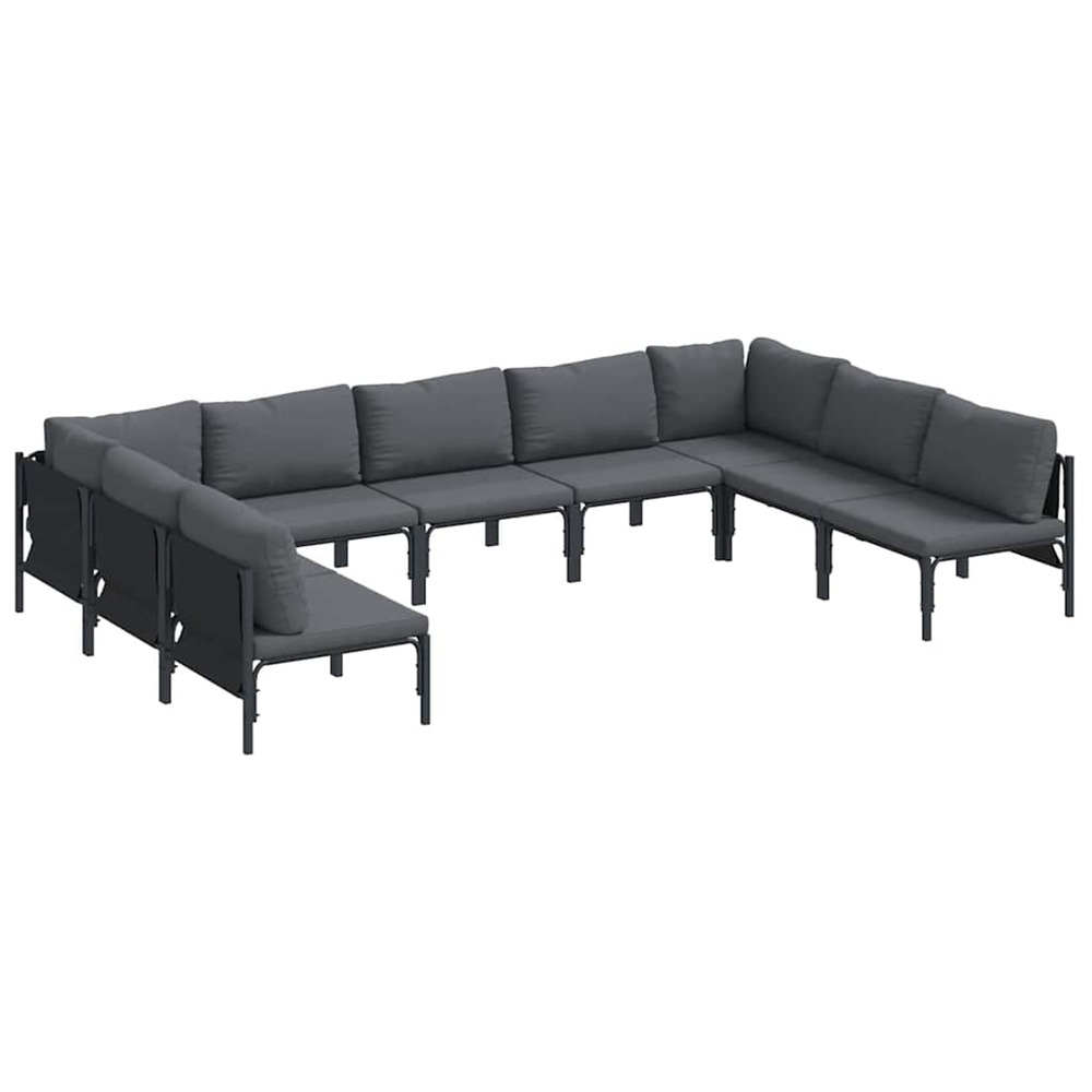 Ensemble de canapé de jardin avec coussin 9 pcs noir acier