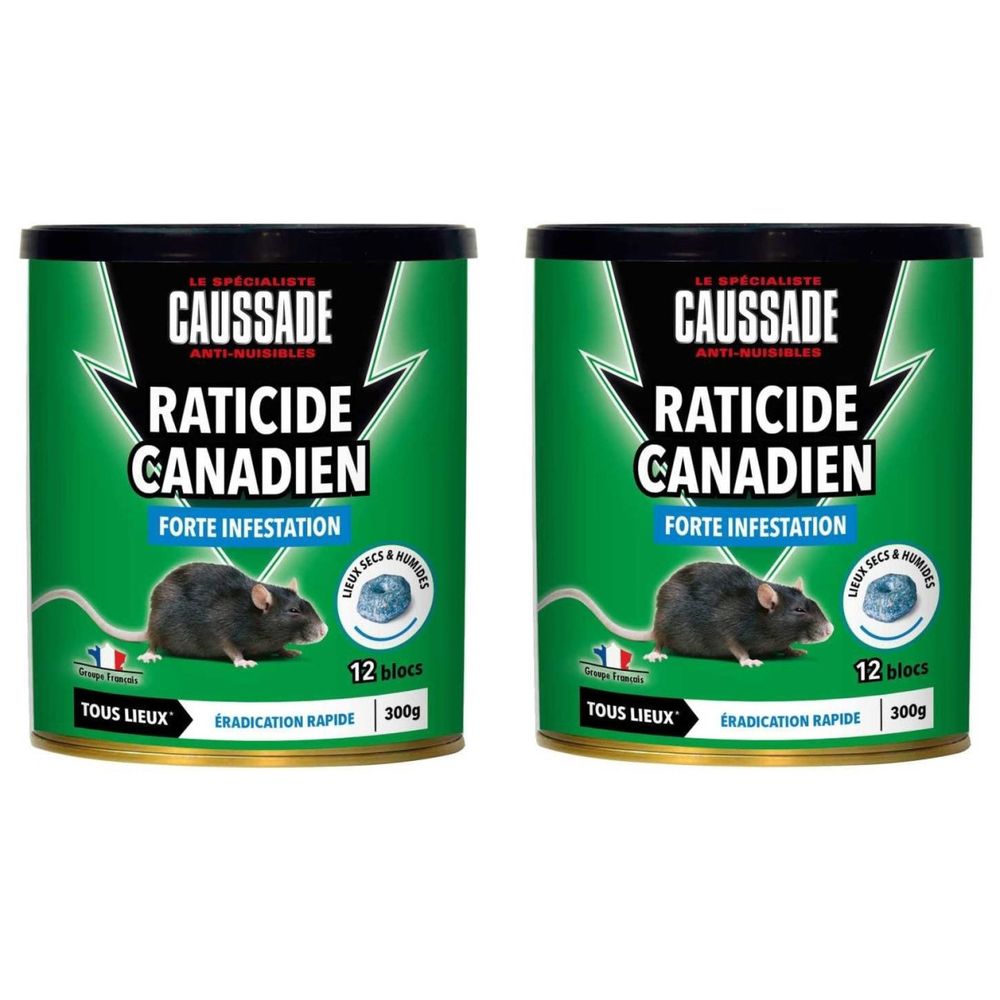 Lot de 2 raticide canadien caussade - 600 g, 24 blocs - flocoumafène