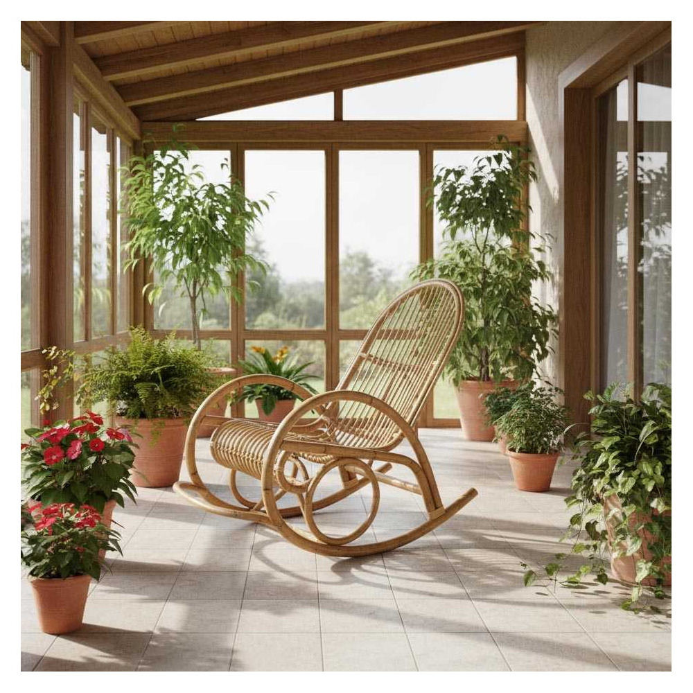 Fauteuil rocking-chair en manau non écorcé