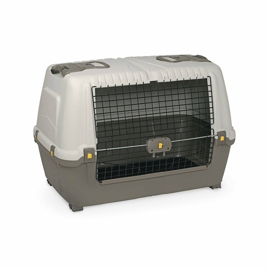 Darmenis cage de transport rigide pour chien ou chat, cage portable avec tapis, 100% made in italy, beige et marron, 99x60h68 cm