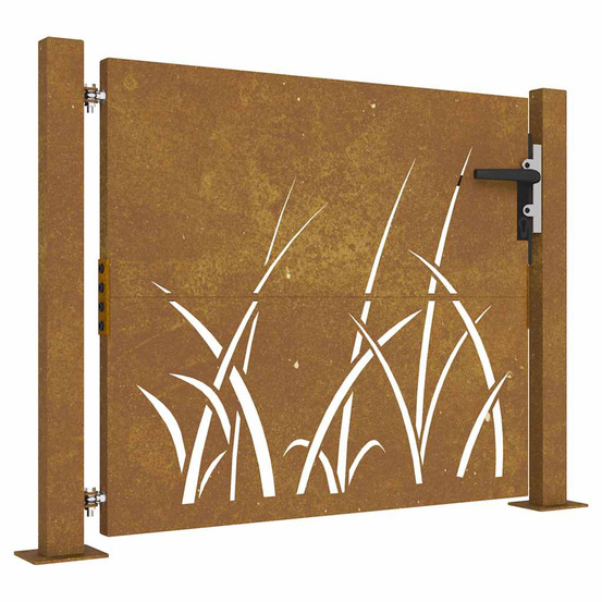 Portail de jardin 105 x 80 cm en acier corten avec motif gazon