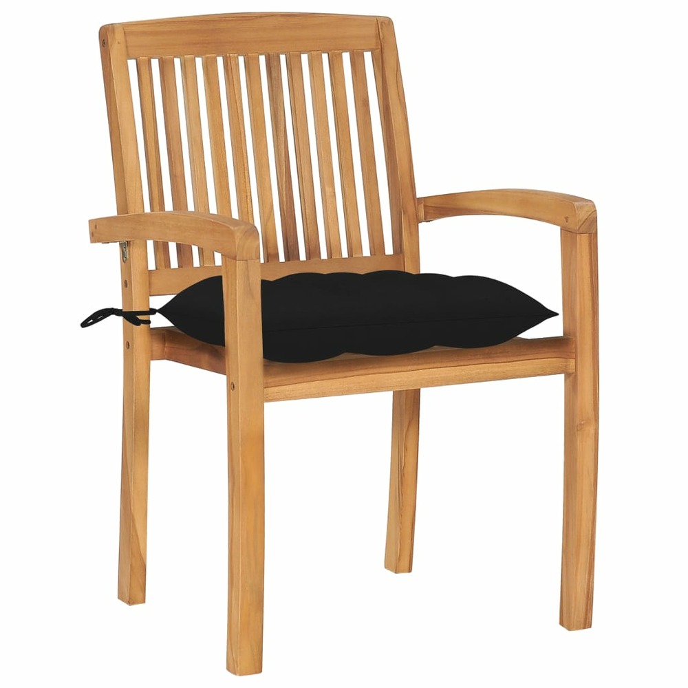 Chaises de jardin lot de 2 et coussins noir bois de teck massif