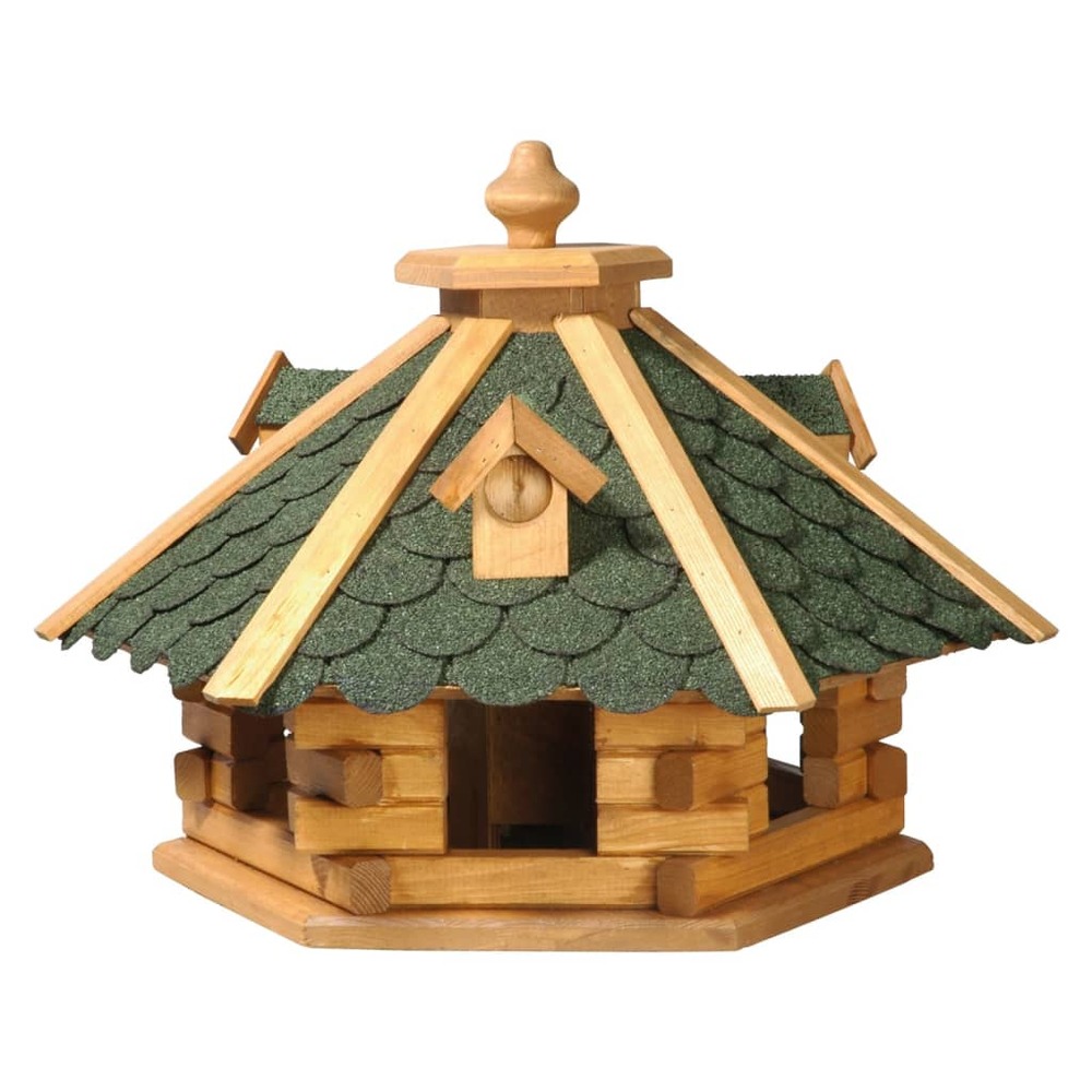 Maison à oiseaux hexagonale naturel et vert