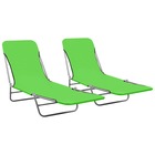 Lot de deux chaises longues transat bain de soleil acier et tissu vert
