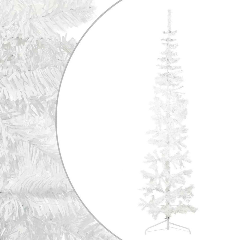 Demi sapin de noël artificiel mince avec support blanc 240 cm