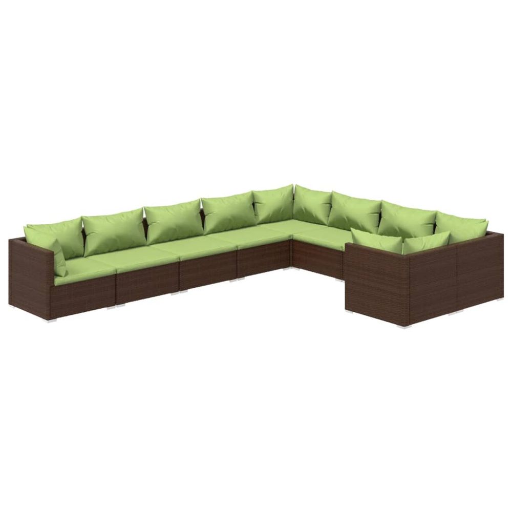Salon de jardin 9 pcs avec coussins résine tressée marron