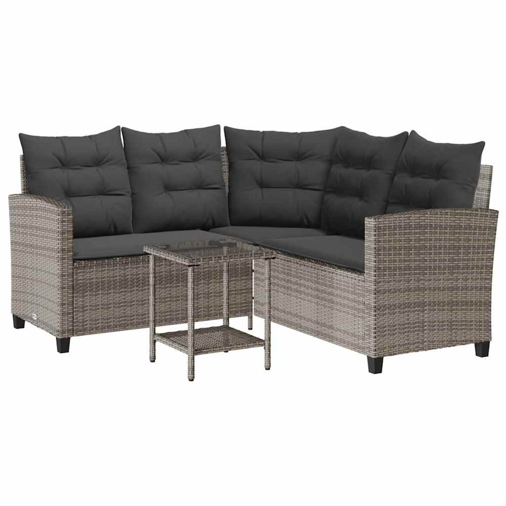 Canapé de jardin avec table et coussins en forme de l gris