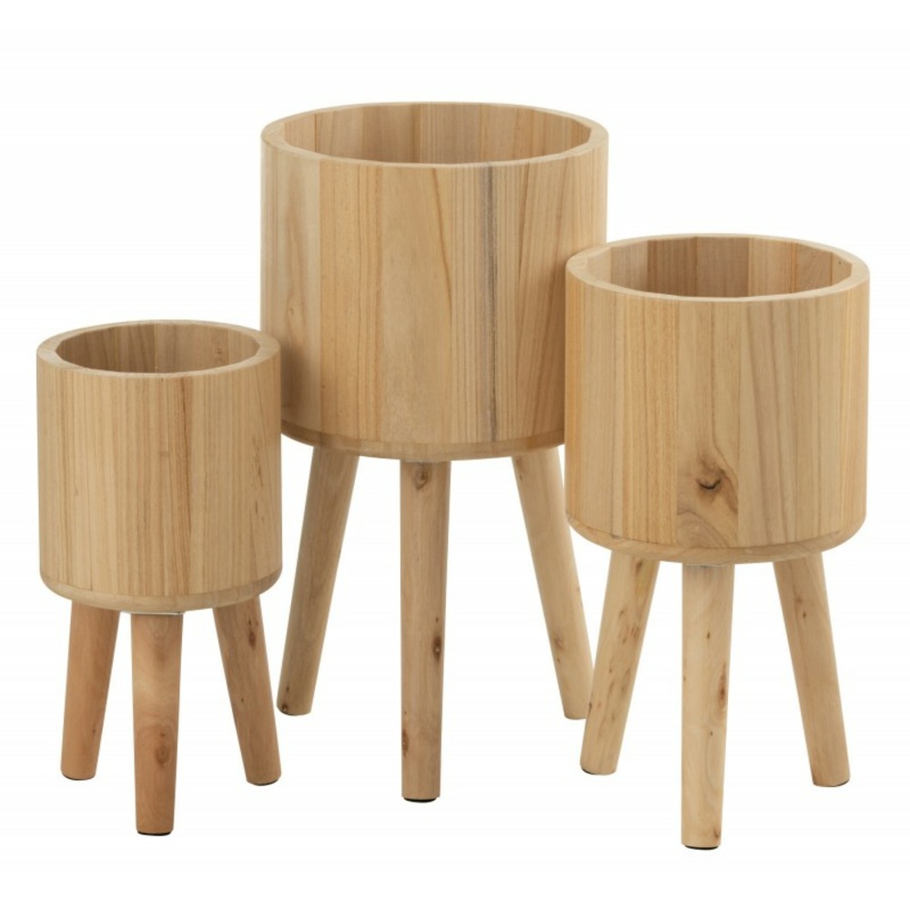 Set de 3 cache-pot en bois naturel 27x27x50 cm