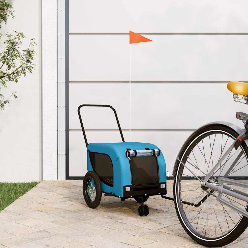 Remorque vélo pour chien en tissu oxford transport sécurisé pour balades bleu et noir