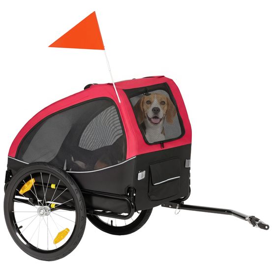 Remorque vélo chien acier oxford promenade plein air pliable 138x70x89cm rouge