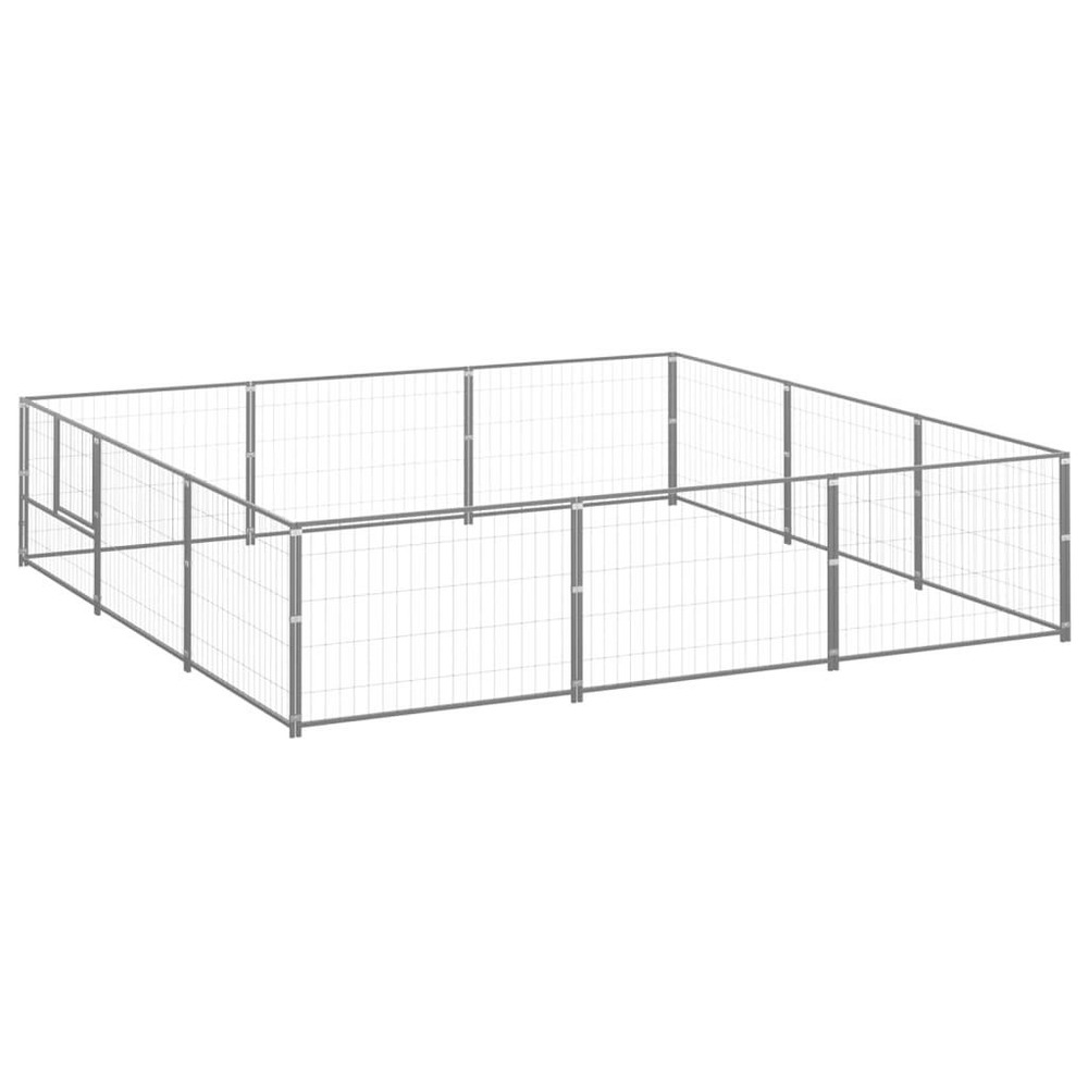Chenil extérieur cage enclos parc animaux chien argenté 9 m² acier