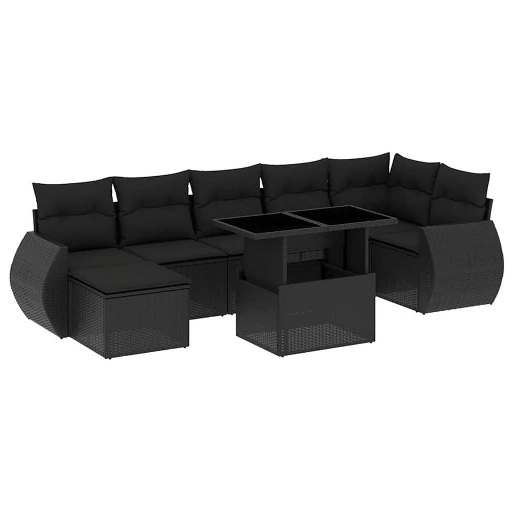 Salon de jardin 8 pcs avec coussins noir résine tressée