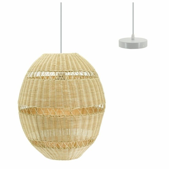 Suspension boule en rotin naturel ajouré et métal diamètre 42 cm
