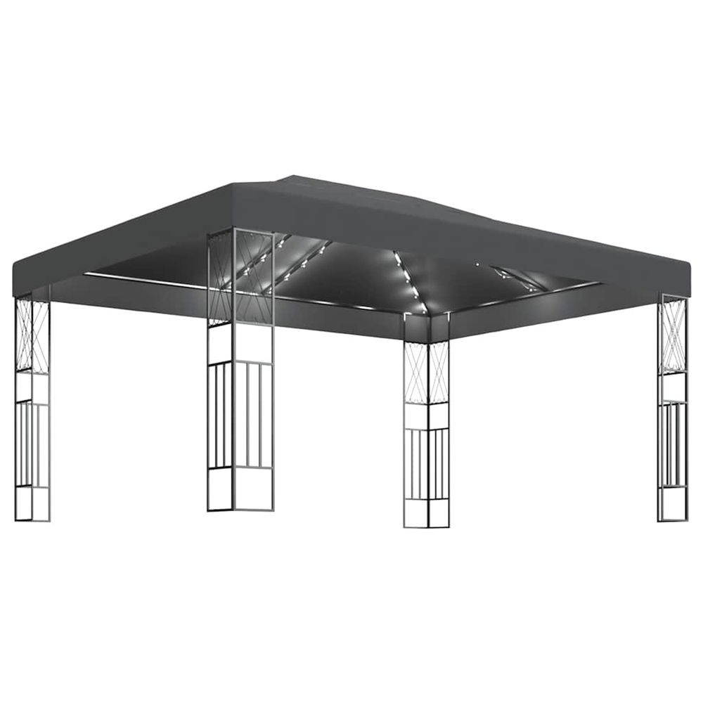 Tonnelle avec guirlande lumineuse à led 3x4 m anthracite tissu