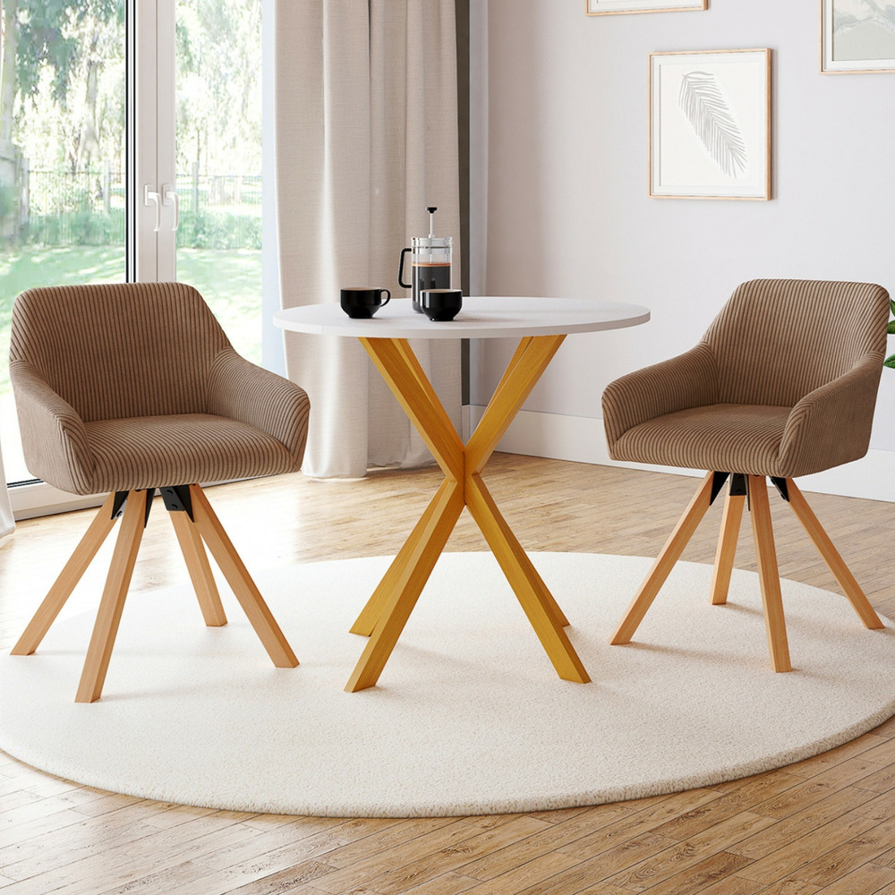 Lot de 2 chaises pivotantes de salle à manger, fauteuils de table jany en velours côtelé taupe