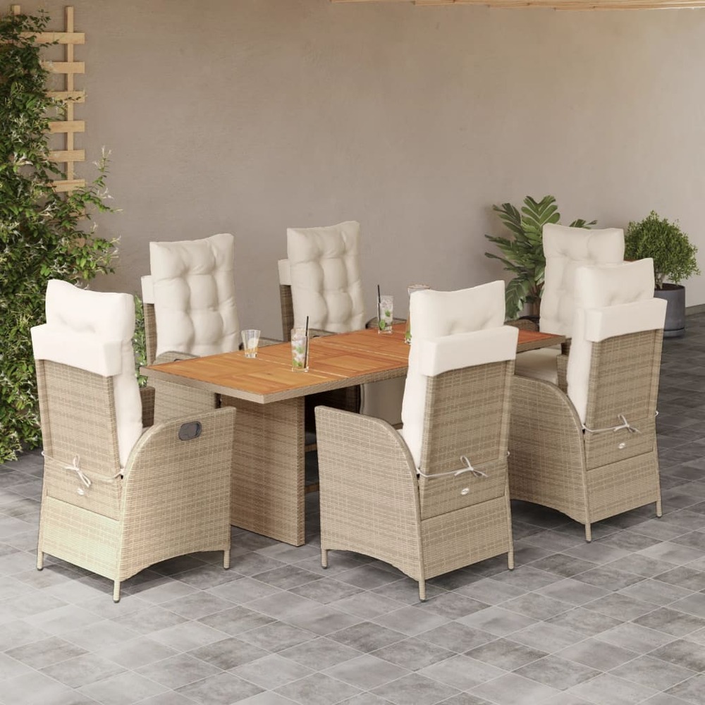 Ensemble à manger de jardin et coussins 7 pcs beige poly rotin