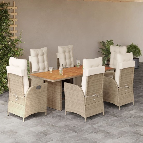 Ensemble à manger de jardin et coussins 7 pcs beige poly rotin