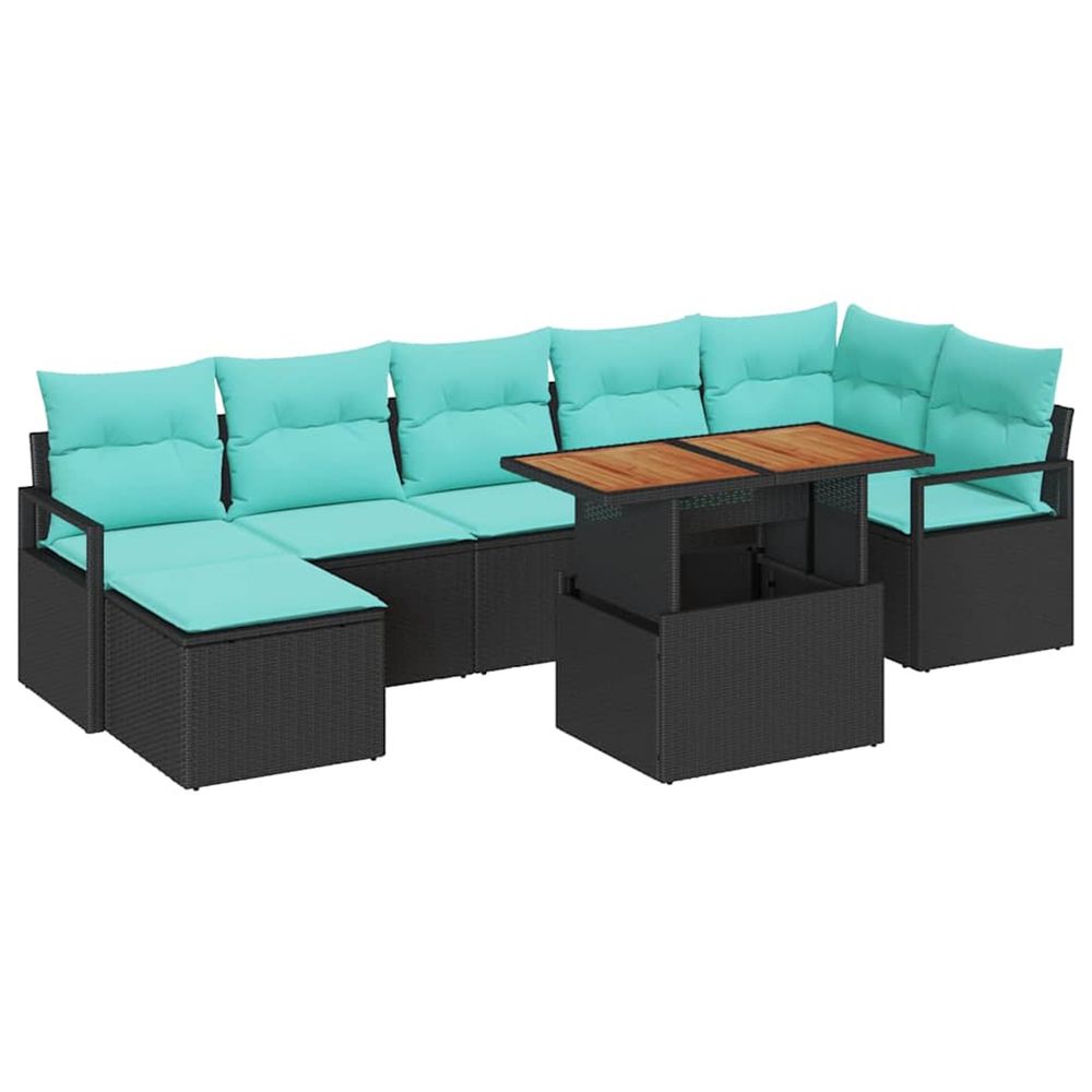 Ensemble de canapé de jardin 8 pc noir et turquoise polyrotin