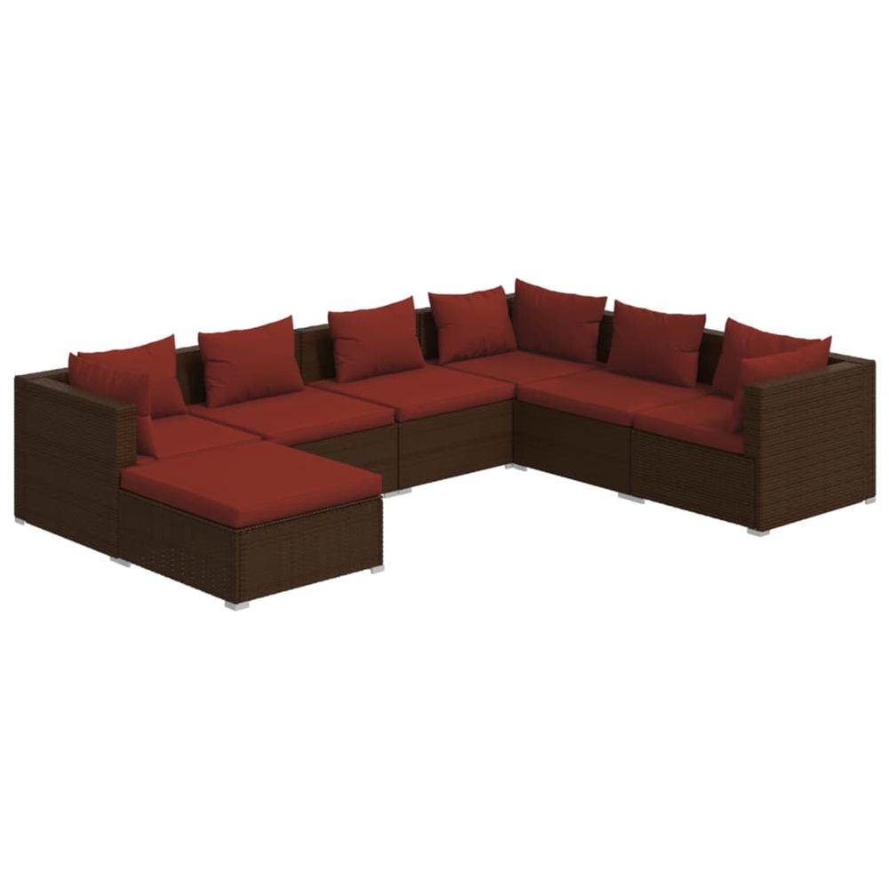 Salon de jardin 7 pcs avec coussins résine tressée marron