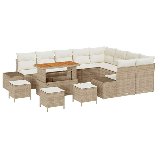 Ensemble de canapé de jardin 13 pcs beige poly rotin