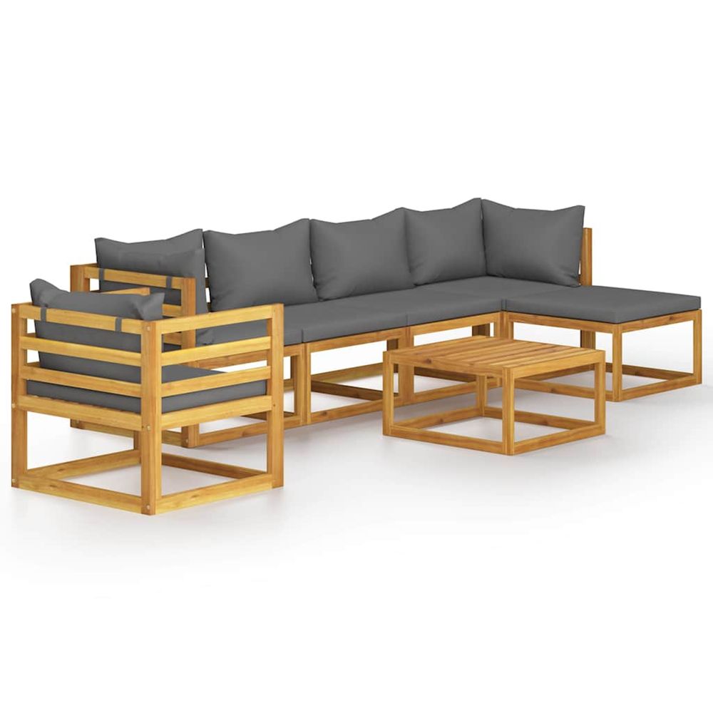 Salon de jardin 7 pcs avec coussin bois d'acacia solide