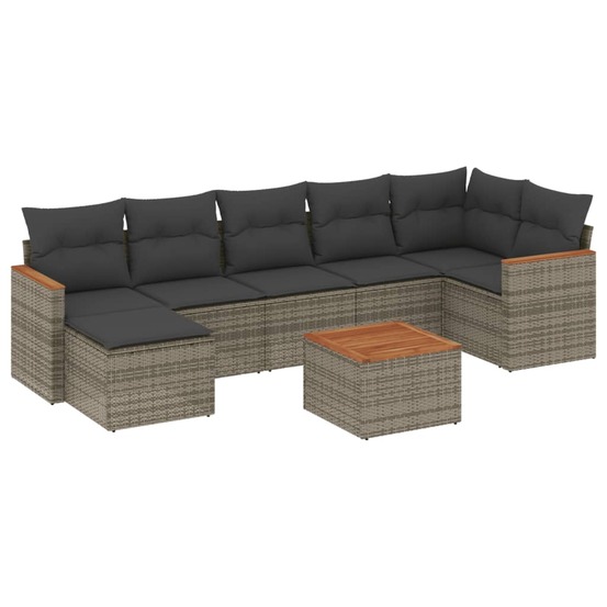 Salon de jardin 8 pcs avec coussins gris résine tressée