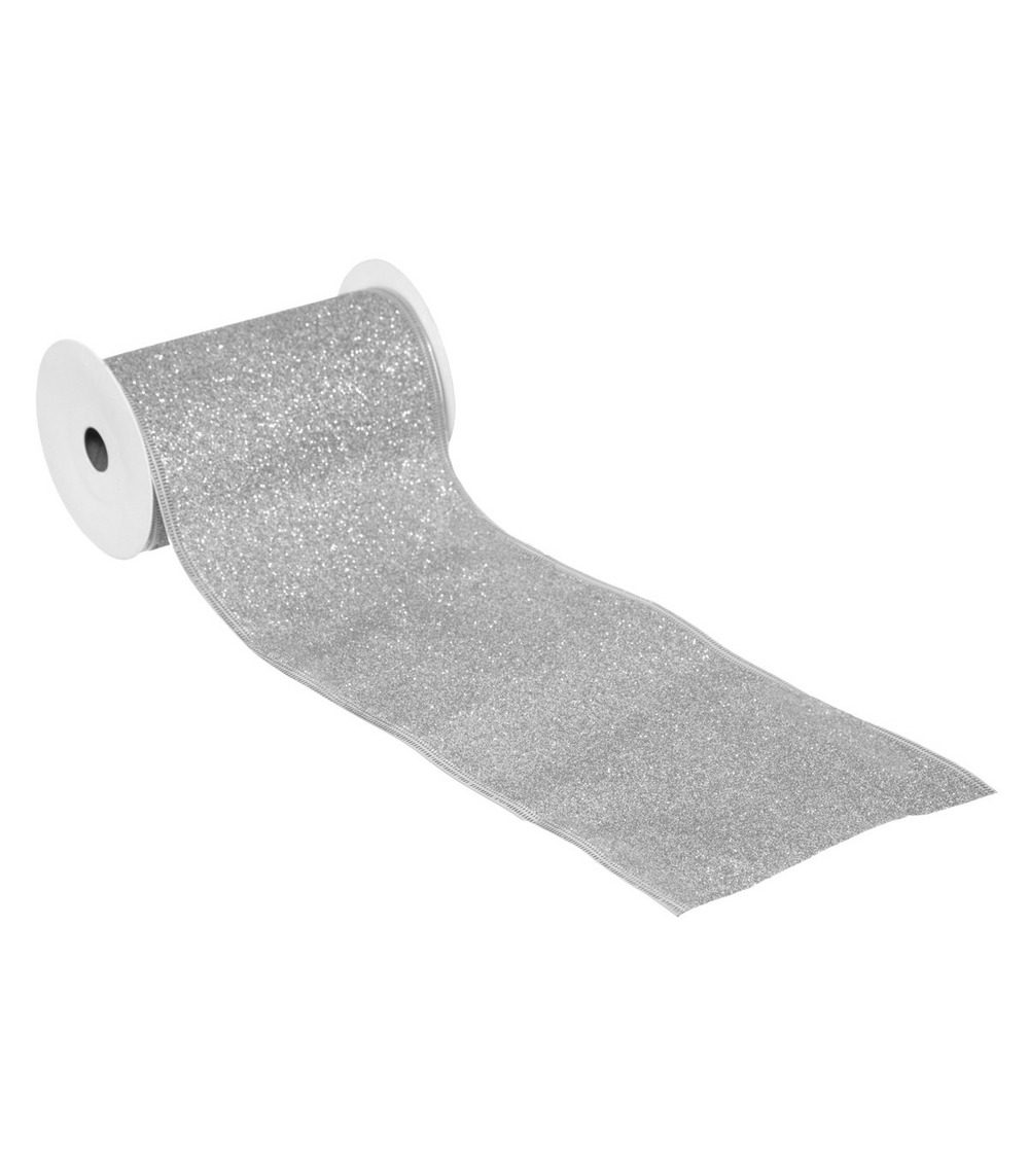 Guirlande de noël ruban argent pailleté 12 cm x 5 m