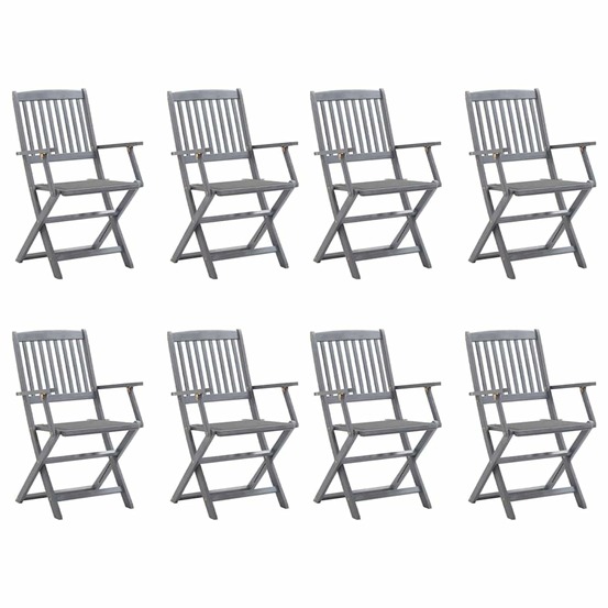 Chaises pliables d'extérieur lot de 8 et coussins bois d'acacia