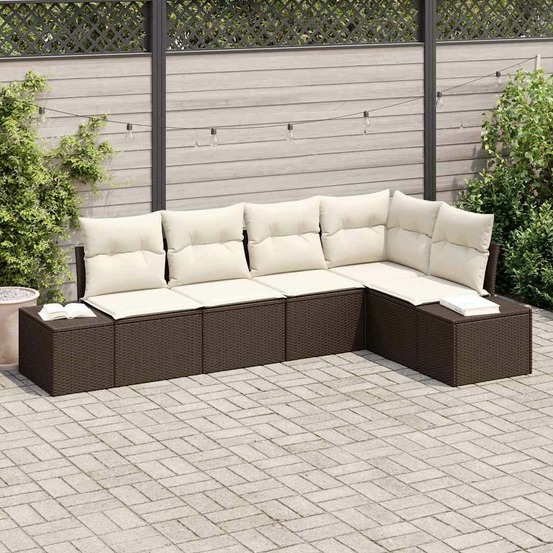 Ensemble de canapé de jardin 5 pcs marron polyrotin