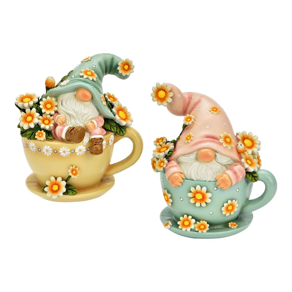 Lot de 2 décorations nains de jardin dans une tasse