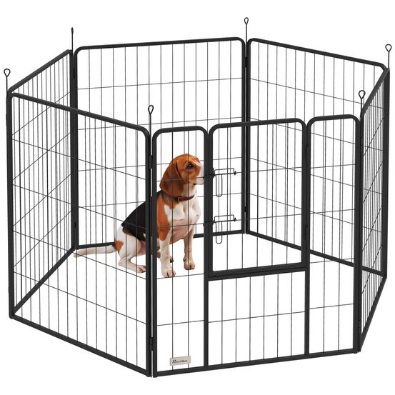 Parc enclos acier chiot intérieur extérieur modulable avec porte 80x100cm gris