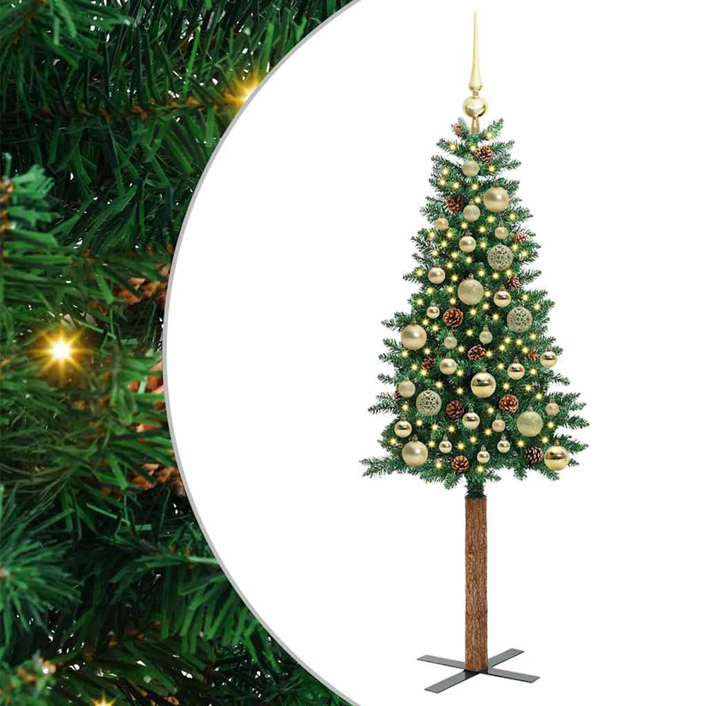 Sapin de noël mince vert 150 cm pvc et bois de pin massif
