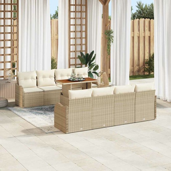Ensemble de canapé de jardin 9 pcs beige poly rotin