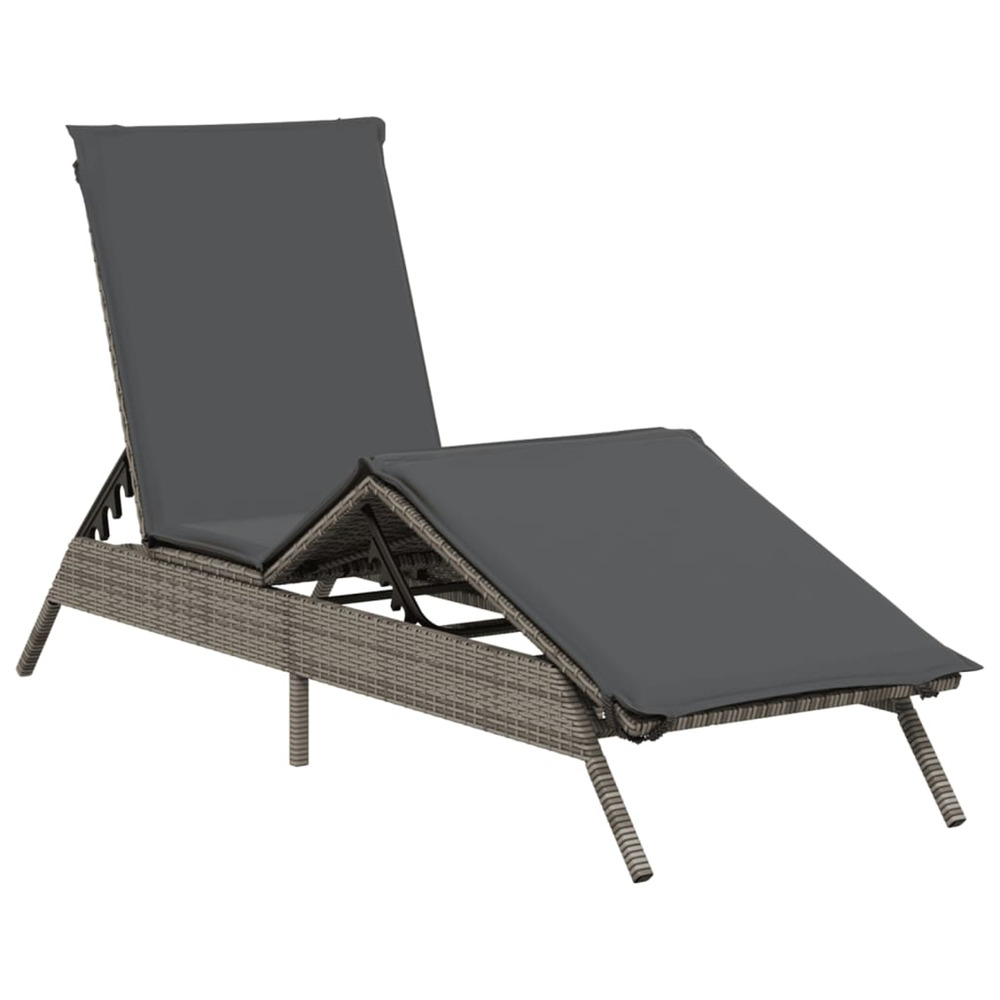 Chaise longue avec coussin gris résine tressée bain de soleil
