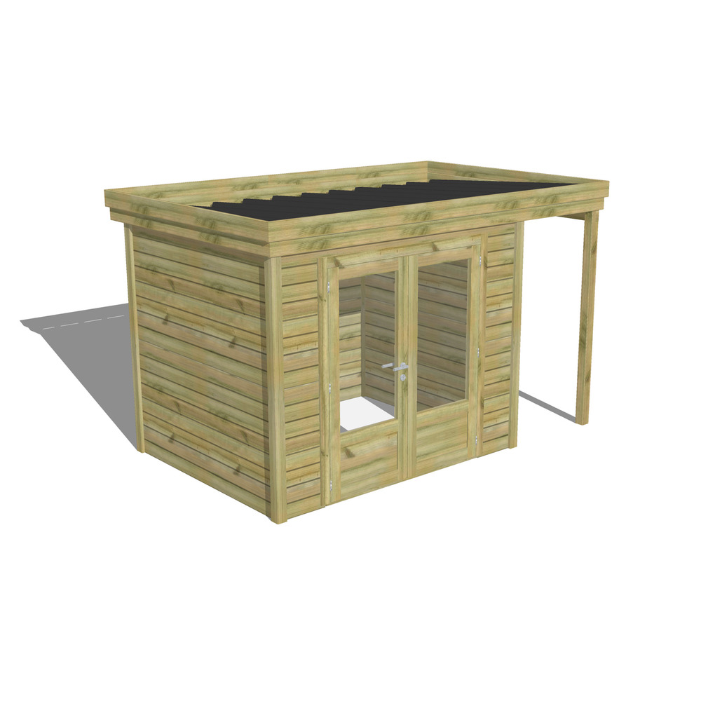 Abri de jardin bois pin traité autoclave 27mm - 3,64x2,14m / 8m2 - bac acier - abri français