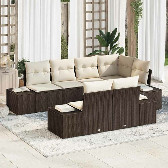 Ensemble de canapé de jardin 7 pcs marron et crème poly rotin