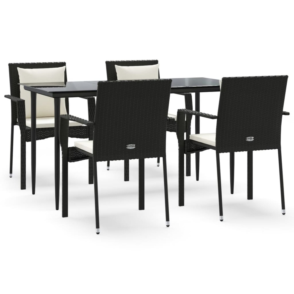 Ensemble à manger de jardin coussins 5pcs noir résine tressée