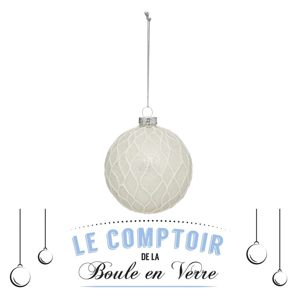 Boule de noel verre 70 mm alvéole blanc