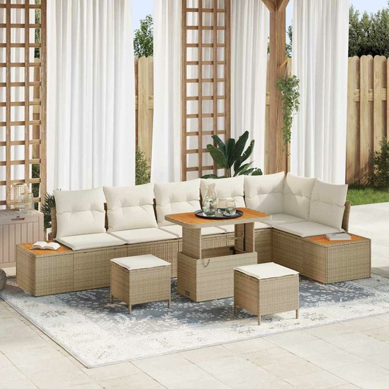 Ensemble de canapé de jardin 9 pcs beige polyrotin